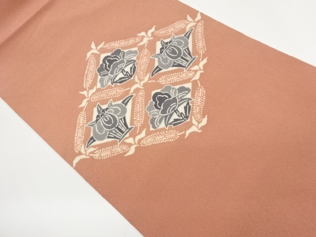 JAPANESE KIMONO / ABSTRACT FLOWER / LEAF PATTERN CREPE DE CHINE DYED W